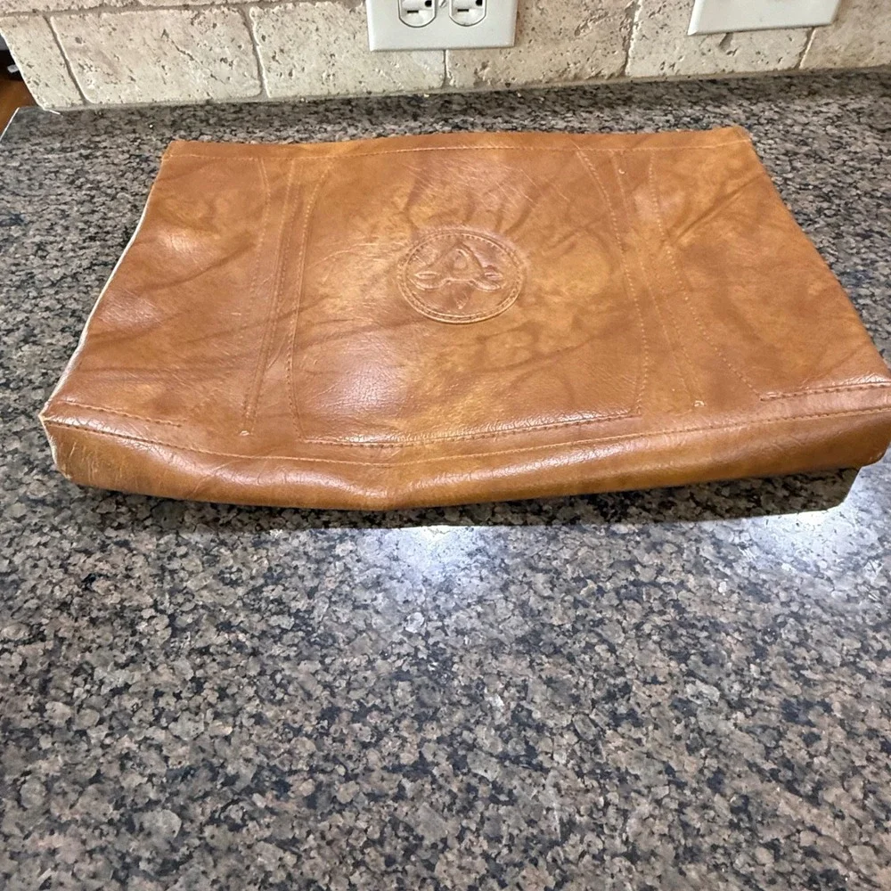 Vintage 1975 American Tourister Tan Faux Leather Document Clutch Bag Japan Made